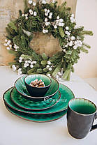 Набор 6 керамических зеленых тарелок Малахит 21 см, фото 2