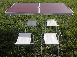 Раскладной туристический стол + 4 стула  для пикника и туризма Коричневый