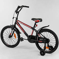 Велосипед на рост 120-140 см, 20 дюймов, черный (доп. колеса, стальные диски, усиленные спицы) CORSO ST-20177