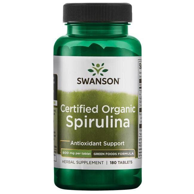 

Органическая спирулина, Certified Organic Spirulina, Swanson, 500 мг, 180 таблеток