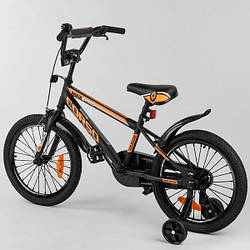 Велосипед 2 колеса 18 дюймов, на 6-8 лет, черно-оранжевый, доп. колеса, собран на 75%, CORSO ST-18207