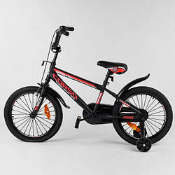 Велосипед на рост 110-140 см, 18 дюймов, черный (доп. колеса, стальные диски, усиленные спицы) CORSO ST-18702