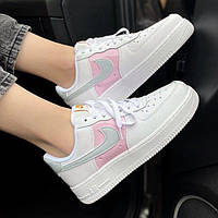 Жіночі кросівки Nike Air Force 1 Low White Pink Gray | Найк Аір Форс 1 Лоу Білі з рожевим, фото 1