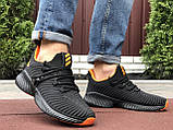 Чоловічі літні кросівки Adidas, чорні з помаранчевим, фото 4