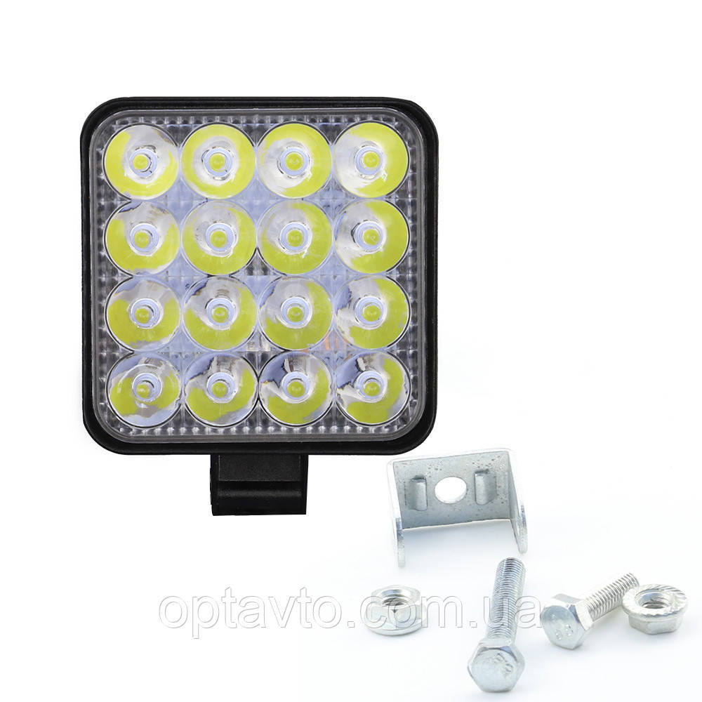 

Квадратная LED фара 16 диодов 48W 12-24V 6000K (8.5*8.5*1.5см) Светодиодная лэд фара с креплением., Черный