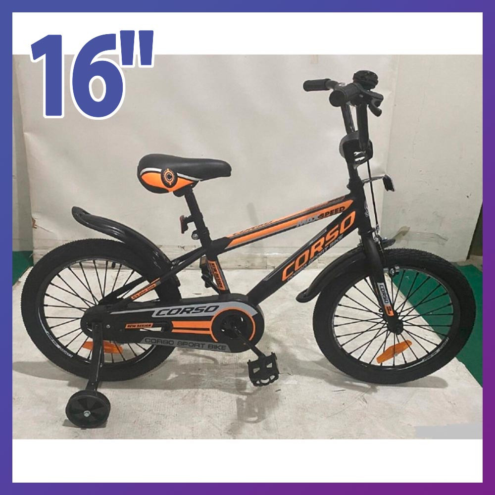 Велосипед дитячий двоколісний Corso ST-16908 16" зростання 100-120 см вік 4 до 7 років чорно-помаранчевий