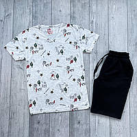 Футболка + шорти чоловічий комплект. Літній костюм шорти + футболка з модним принтом.