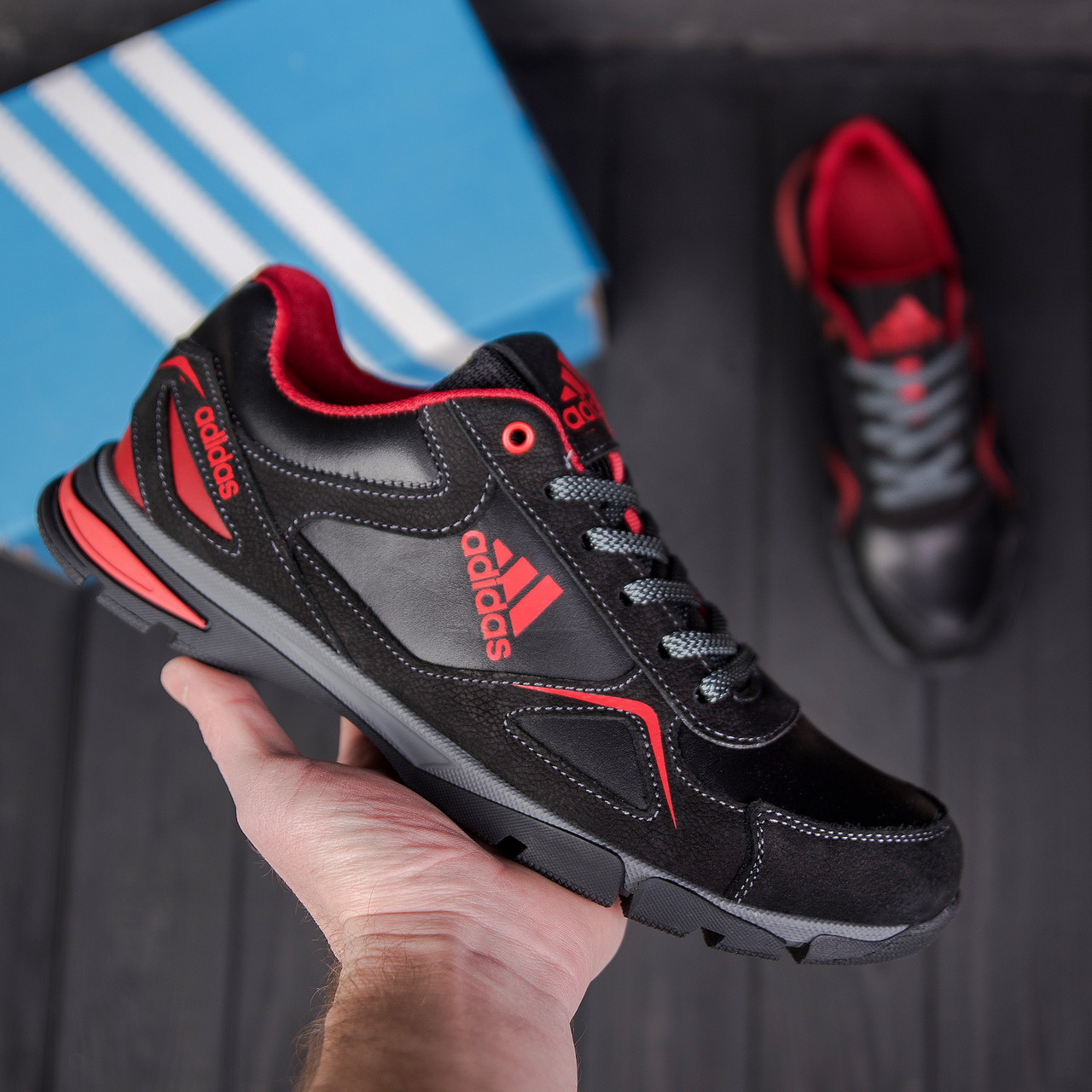 

Мужские кроссовки Adidas черные, кожаные (адидас), весна/лето/осень. ▼▼ЧИТАЙТЕ ОПИСАНИЕ▼▼, Черный