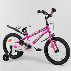 Велосипед для дівчинки 5-6 років, 16 дюймів, рожевий (дод. колеса, ручного гальма, рама занижена) CORSO R-16416