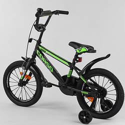 Дитячий велосипед колеса 16 дюймів на 4-6 років, чорно-салатовий (дод. колеса, сталеві диски) CORSO ST-16312