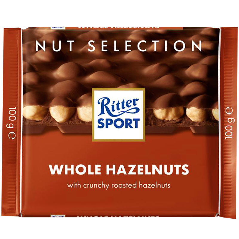 Шоколад Ritter Sport Whole Hazelnuts Молочный шоколад с цельным фундуком 100г (1уп/10шт)