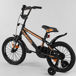 Дитячий велосипед 2 колеса 16 дюймів, на 4-6 років, на 100-125 см, чорно-помаранчевий, доп. колеса, CORSO ST-16908