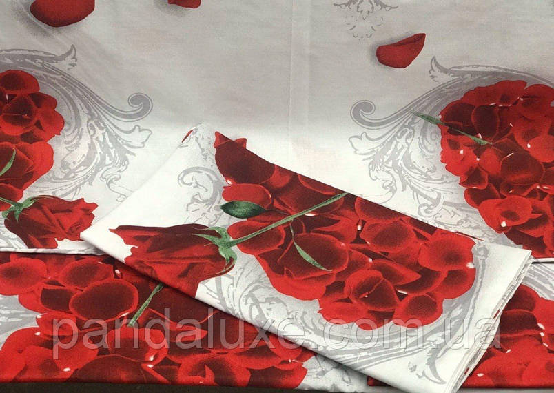 Постільна білизна бязь голд, білий двоспальний комплект Серце з троянд, фото 2