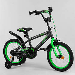 Дитячий велосипед колеса 16 дюймів на 4-6 років, сіро-салатовий (дод. колеса, сталеві диски і рама) CORSO N 2948