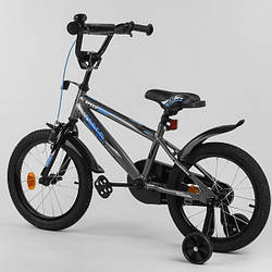 Велосипед на 4-6 років, на зріст 100-125 см, 16 дюймів, сіро-блакитний (дод. колеса, сталеві диски) CORSO N 5792