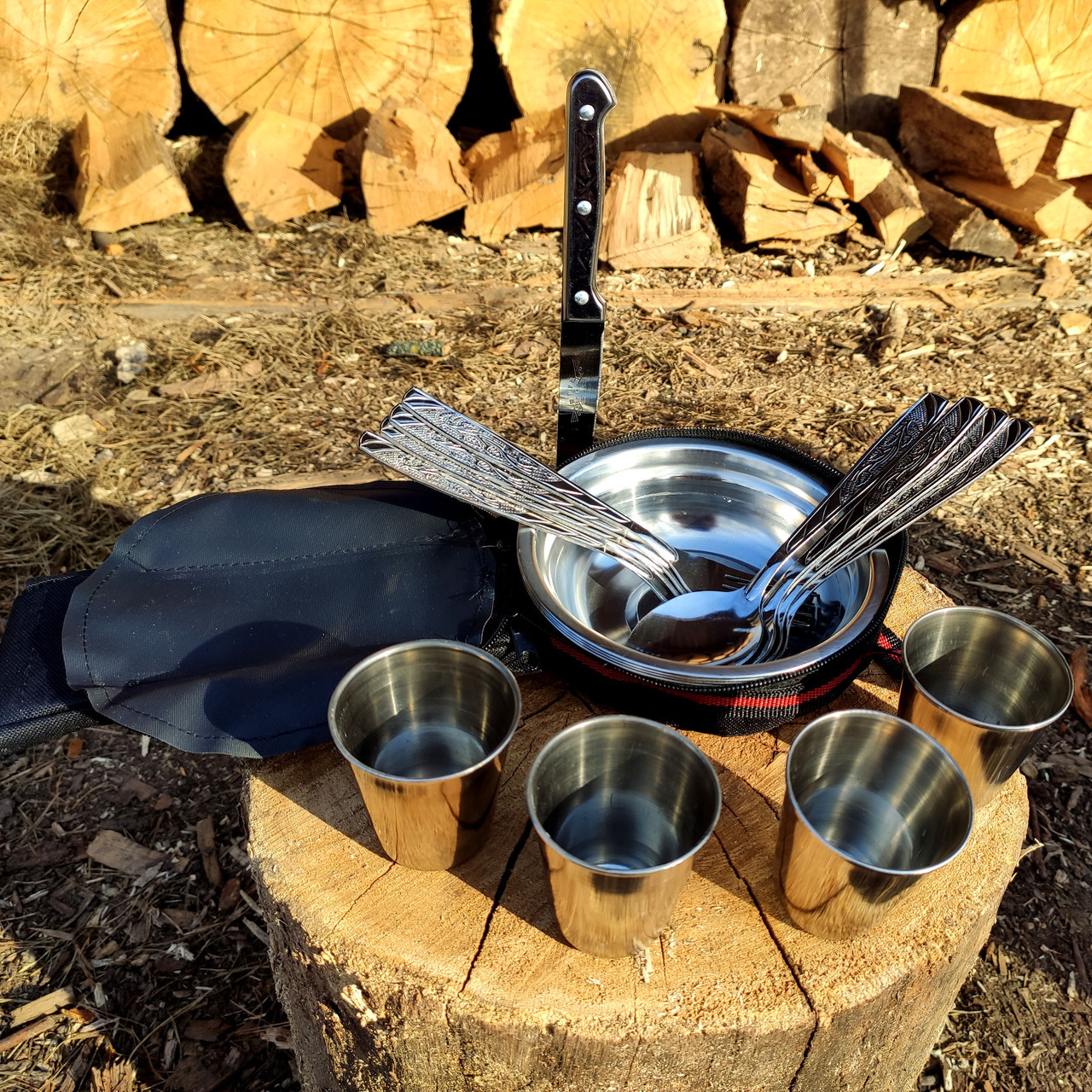 Походный набор посуды для пикника туристический из нержавейки на 6 персон в чехле, фото 6