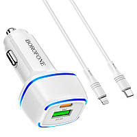 Автомобильное зарядное устройство Borofone BZ14A 1 USB QC+PD 20W Type-C to Lightning белое
