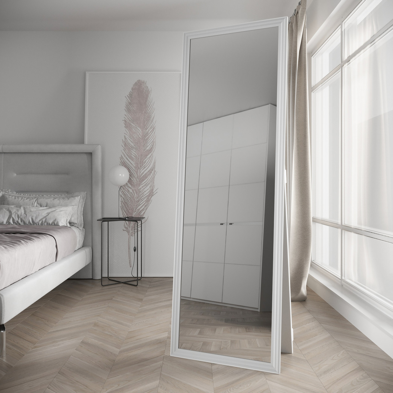 

Напольное зеркало ростовое Белое 178х58 Black Mirror в полный рост для дома в прихожую спальню коридор