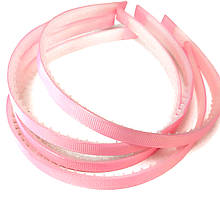Ободок пластиковый с репсовой лентой 1 см розовый
