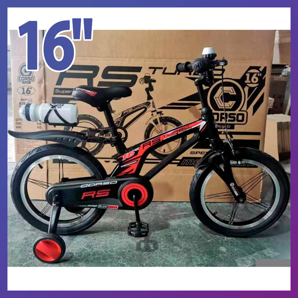 Велосипед дитячий двоколісний на магнієвої рамі Corso 83564 16" зростання 100-120 см вік 4-7 років чорний