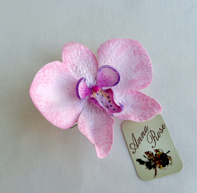 Заколка-брошка з фоамирана ручної роботи "Орхідея рожева"-купити-в інтернет-магазині AnnaRose