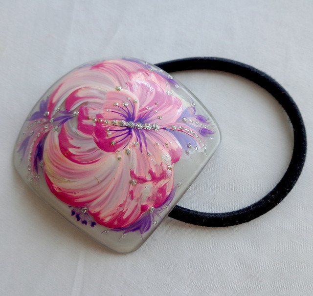 Гумка сіра для волосся ручної роботи "Чайна троянда"-купить– в интернет-магазине AnnaRose