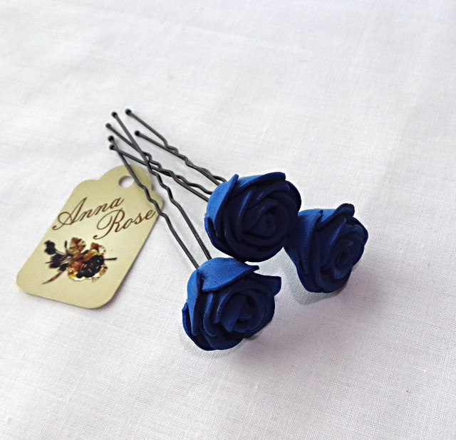 Шпильки для волосся з квітами ручної роботи "Трояндочки Індіго"-купити-в інтернет-магазині AnnaRose