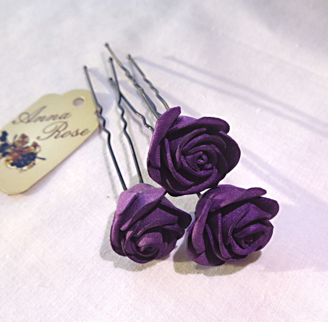 Шпильки для волосся з квітами ручної роботи "Трояндочки Фіолетові"-купити-в інтернет-магазині AnnaRose