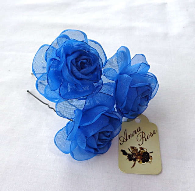 Шпильки для волосся з квітами з тканини ручної роботи "Синя чайна троянда"-купити-в інтернет-магазині AnnaRose