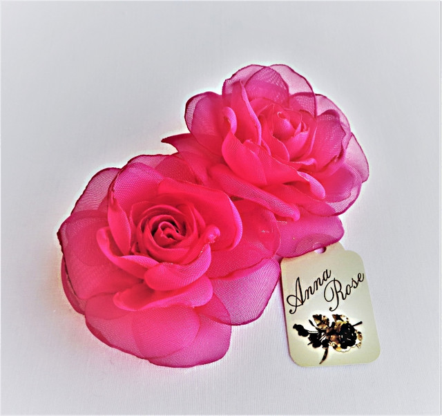 Заколка-уточка з квіткою з тканини ручної роботи "Малинова троянда"-купити-в інтернет-магазині AnnaRose