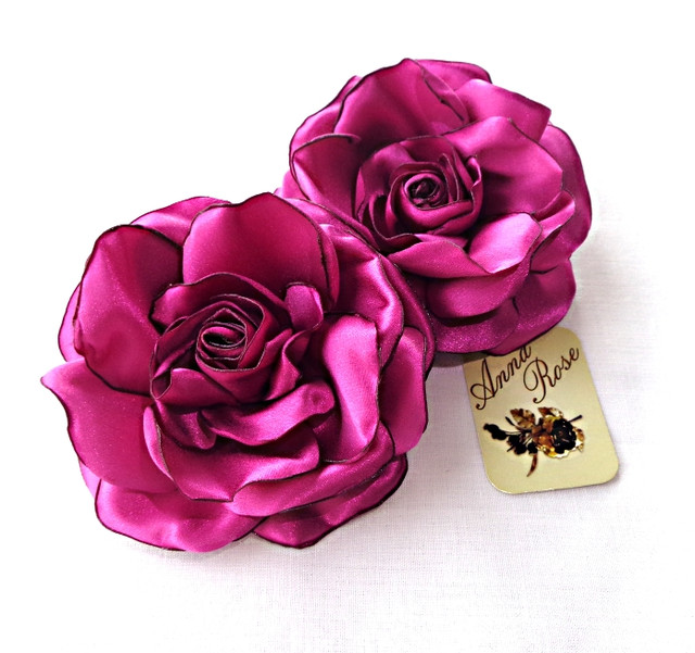 Заколка-качечка з квіткою з тканини ручної роботи "Лілова троянда"-купити-в інтернет-магазині AnnaRose