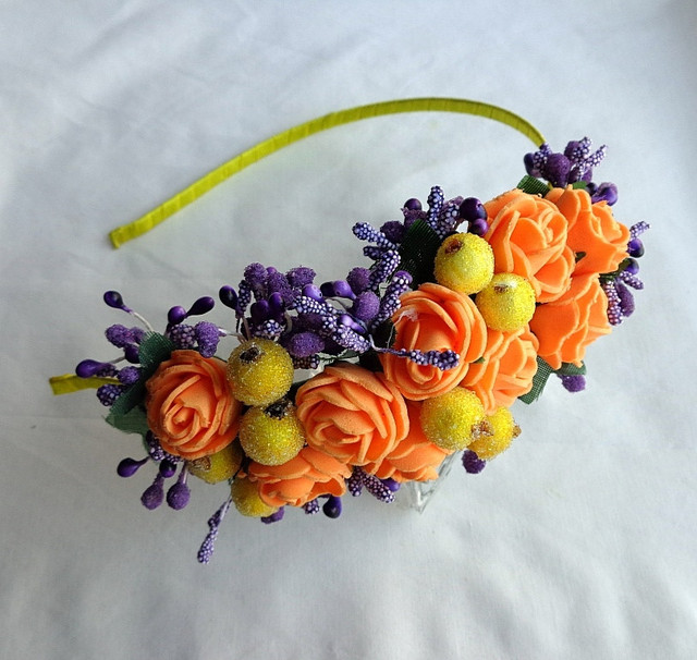 Обруч для волосся з квітами ручної роботи "Помаранчеві Трояндочки"-купити-в інтернет-магазині AnnaRose