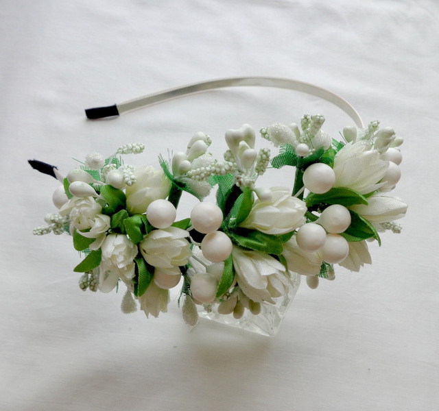 Обруч для волосся з квітами ручної роботи "Молочні проліски"-купити-в інтернет-магазині AnnaRose