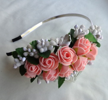 Обруч для волосся з квітами ручної роботи "Персикові Трояндочки"-купити-в інтернет-магазині-AnnaRose