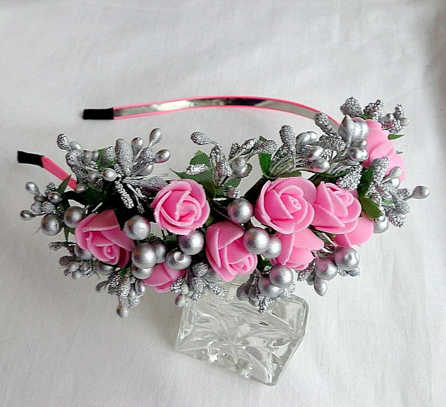 Обруч рожевий для волосся з квітами ручної роботи "Рожевий Фламінго"-купити-в інтернет-магазині AnnaRose