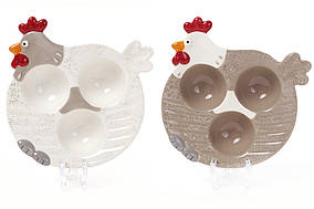 Подставка для 3-х яиц керамическая Курочка, 2 вида, 15см BonaDi 834-741 УПАКОВКА 4 шт.  ТОВАР ОТ ПРОИЗВОДИТЕЛЯ
