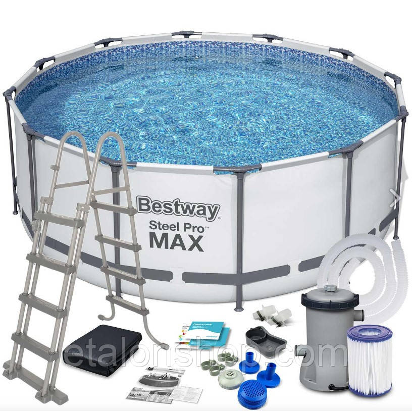 

Каркасный бассейн "Steel Pro Max" Bestway 56438 (457х122 см) лестница, тент, насос и фильтр