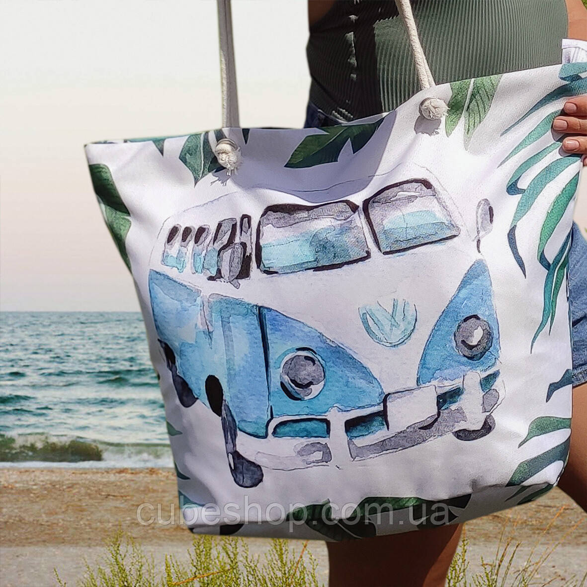Пляжная сумка Malibu "Бирюзовый Volkswagen хиппимобиль"