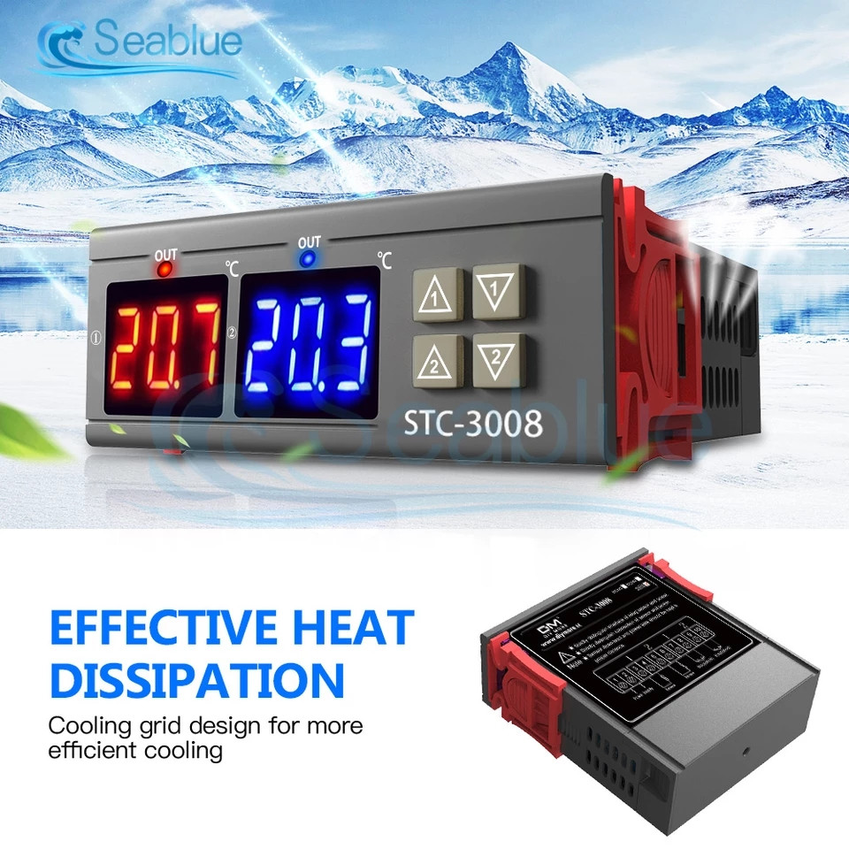 

Терморегулятор STC-3008 двухзонный два в одном до +110 С, , 220V, 1500 w.