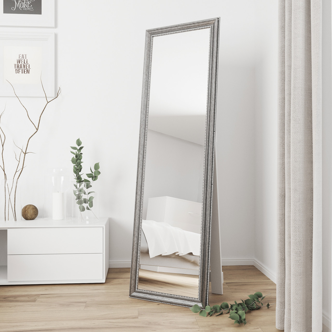 

Зеркало в полный рост напольное 170х50 Серебро никель Black Mirror в багетной раме в спальню коридор зал