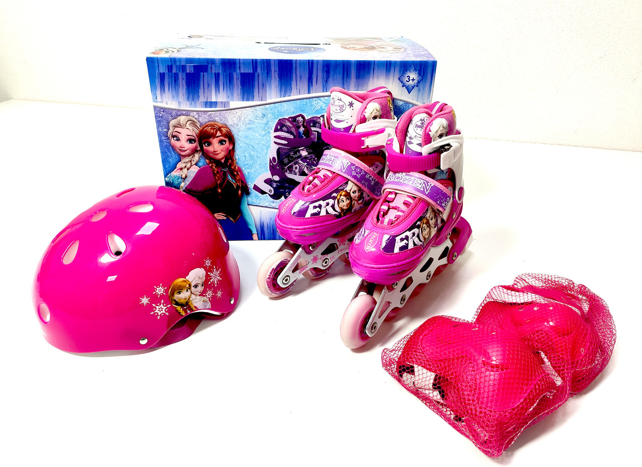 

Детские ролики комплект размер 26-29 и 30-33 и 34-37 Мультяшные герои розовый цвет