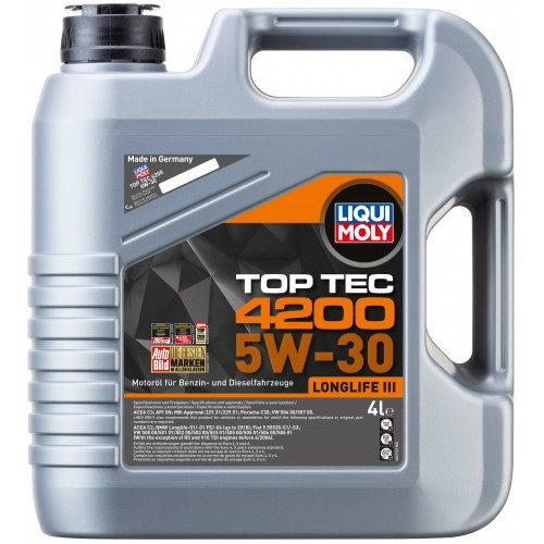 

Моторное масло Liqui Moly Top Tec 4200 SAE 5W-30 ACEA - A3/B4 A5/B5 C2 MB 229.31 VW BMW (4л) 3715
