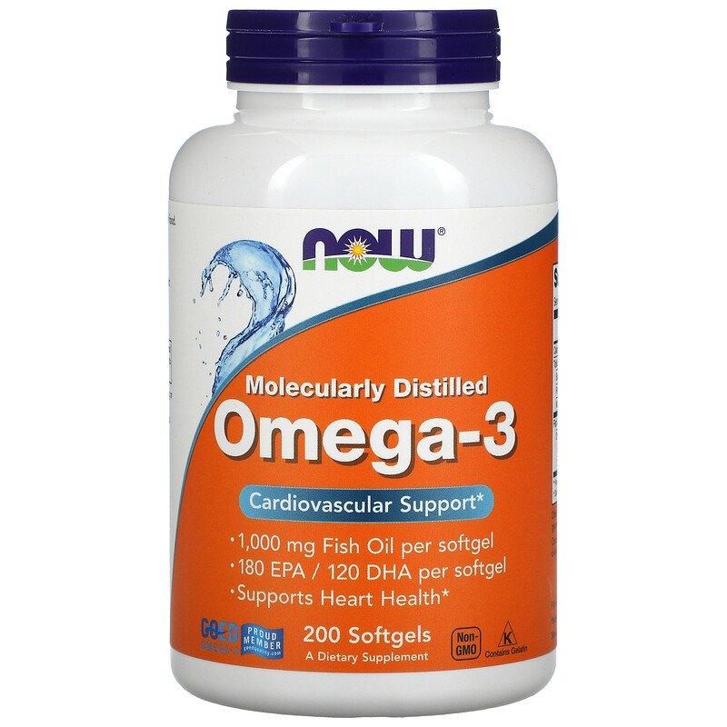 

Омега 3 рыбий жир, Omega 3, Now Foods, 200 капсул