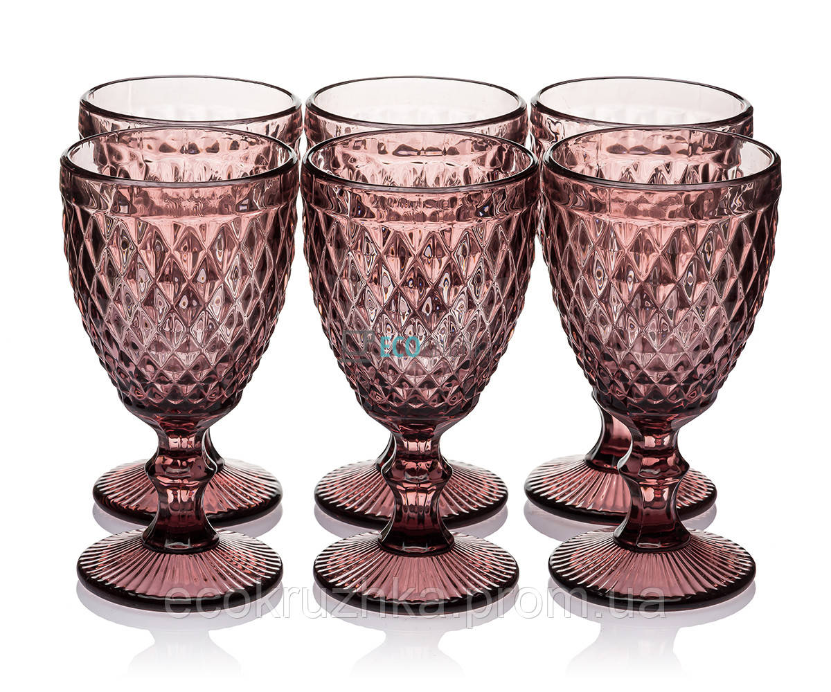 

Набор бокалов для вина из цветного стекла Glassware 6 шт 320 мл Красный (мелкий ромб) EK9020