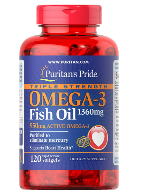 

Puritans Pride Triple Strength Omega-3 Fish Oil 1360 Mg (950 Mg Active Omega-3), 120 Count Омега-3