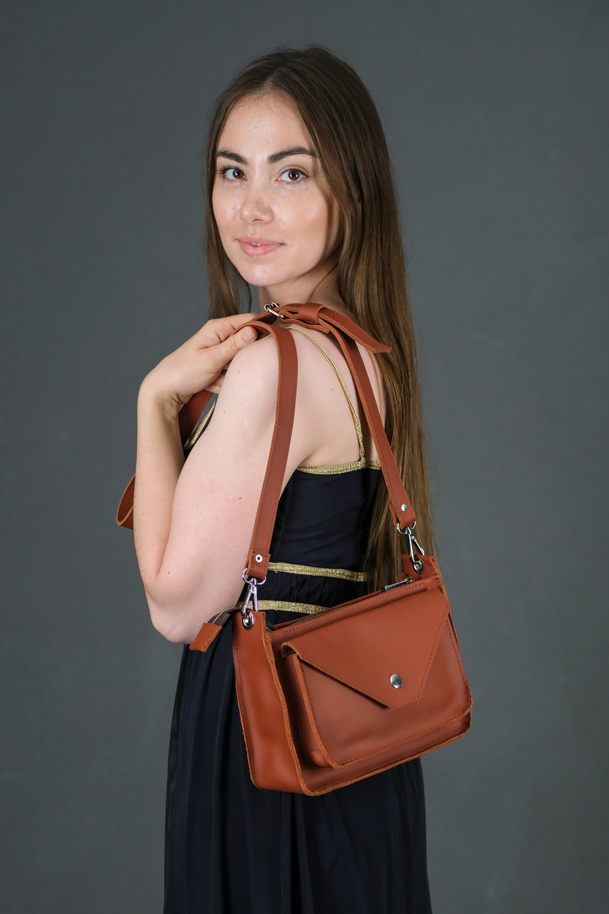 Жіноча шкіряна сумка Куточок, натуральна шкіра Grand, колір коричневый, відтінок Коньяк