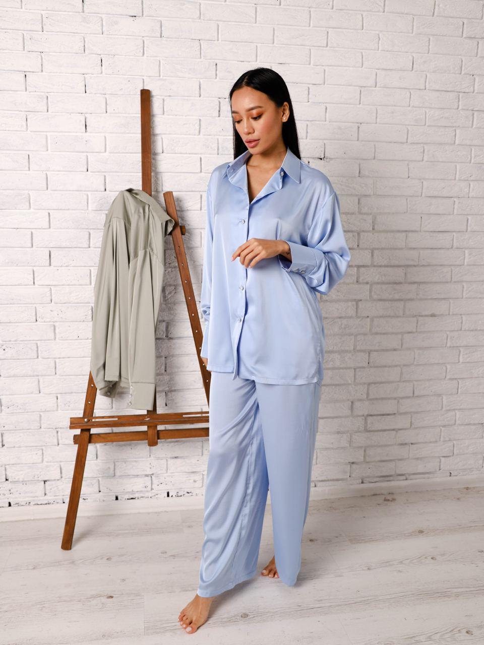 Женская шелковая пижама рубашка и штаны 2 в 1 пижама и костюм для дома  голубая размер 42-46, цена 855 грн., купить Івано-Франківськ — Prom.ua  (ID#1439032949)