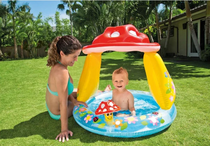 Дитячий Надувний басейн Intex "Гриб" з навісом 102 х 89 см 45 л від 1 до 3 років