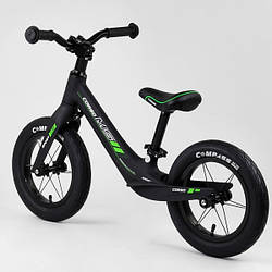 Велобіг від для дитини 2-4 років, з надувними колесами 12 дюймів, Чорний з салатовим, магнієва рама, Corso 55960