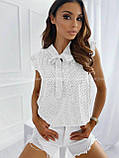 Жіноча стильна блузка в горох штапель розмір: 42-44,46-48,50-52,54-56, фото 8